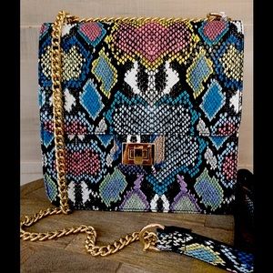 Vibrant blue snake print crossbody purse